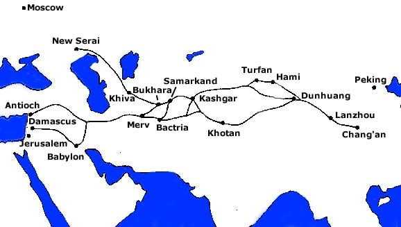 Image Map of the major trade routes on the Silk Road