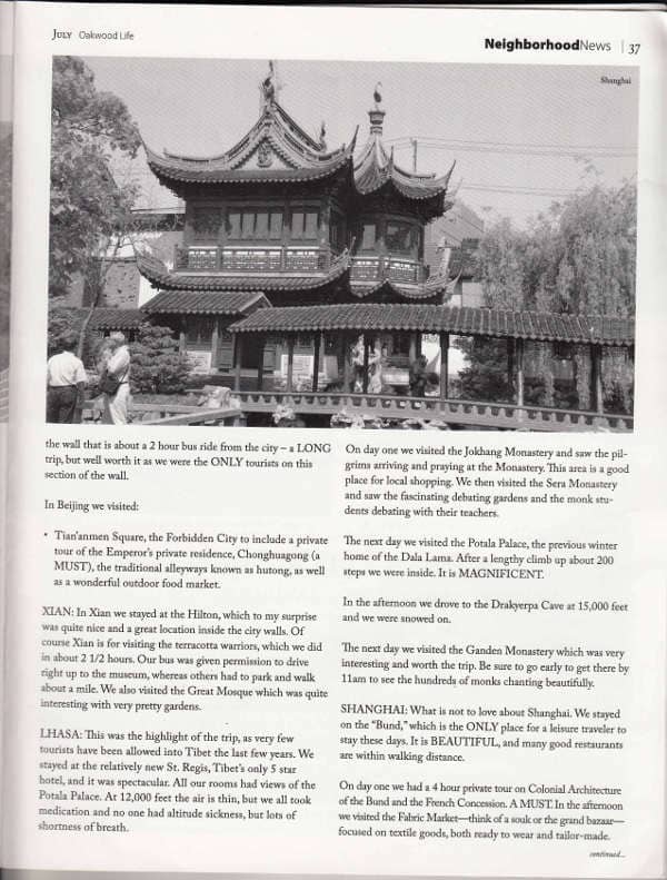 Page 2 of Tony Huffman's recent trip to China with Imperial Tours