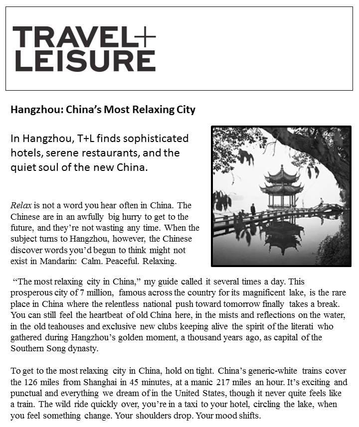 Imperial Tours & Travel + Leisure Magazine Introduce You To Hangzhou