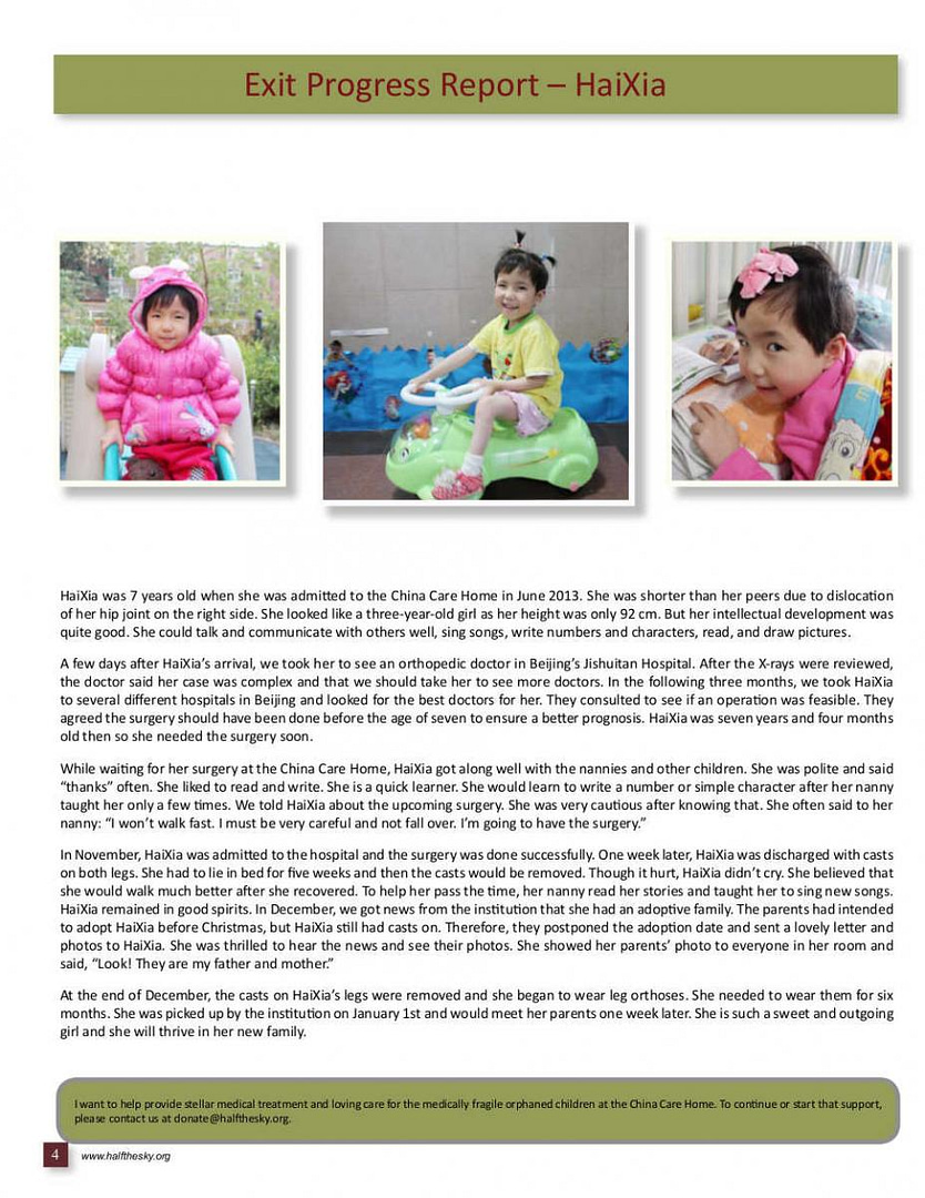 Image of Half the Sky's China Care Home Spring 2014 Newsletter: Page 4