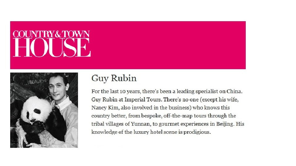 Article in Country and Townhouse about Guy Rubin, Imperial Tours: Luxury Tours in China