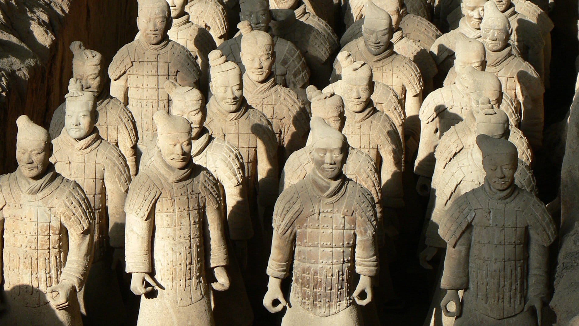 Terracotta Warriors~The three archaeological pits containing the Terracotta Army hold more than 8,000 soldiers, 130 chariots with 520 horses, and 150 cavalry horses.